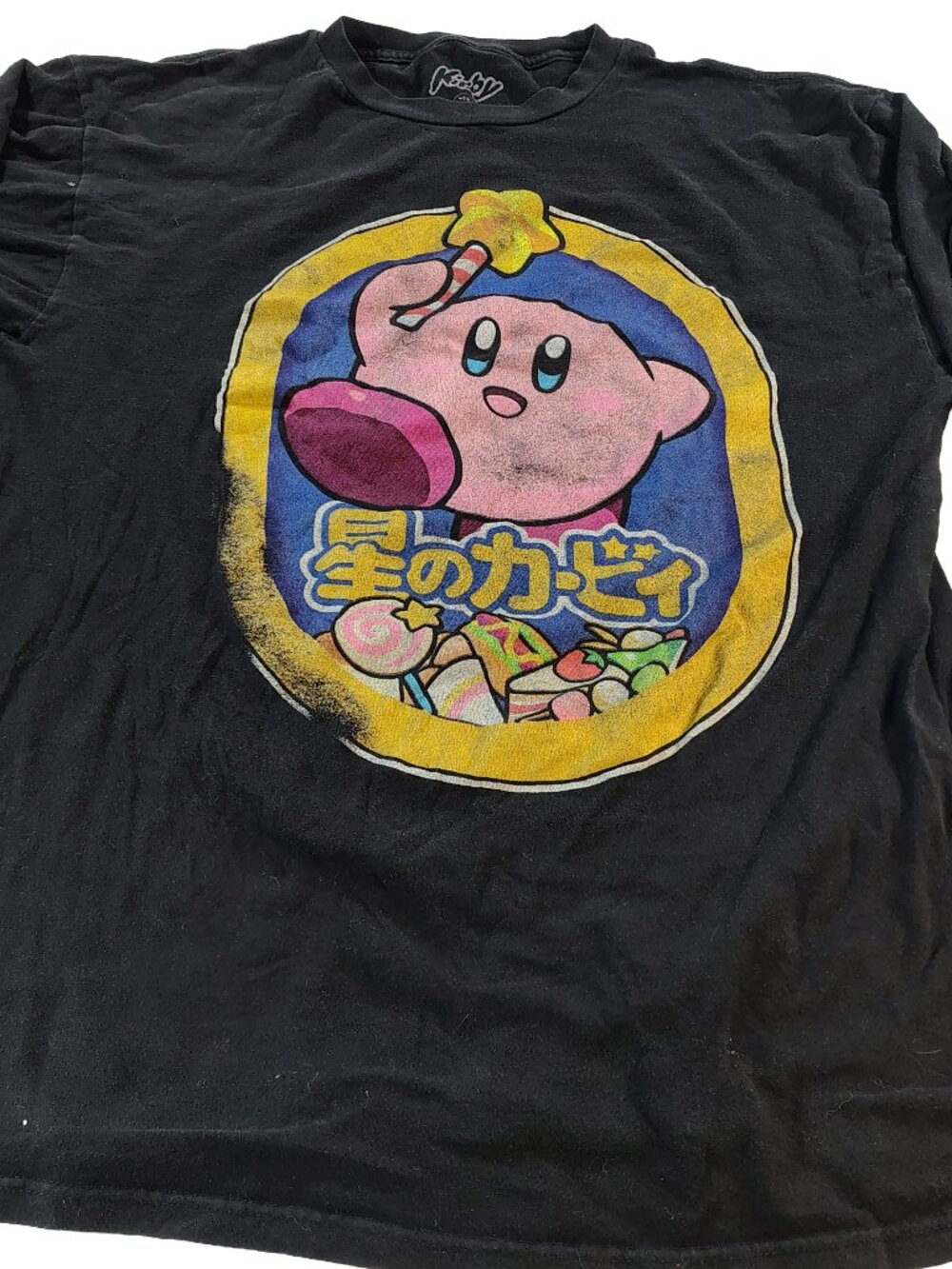 Men's Vintage Black Large Long Sleeve Japanese Kirby Graphic T-Shirt